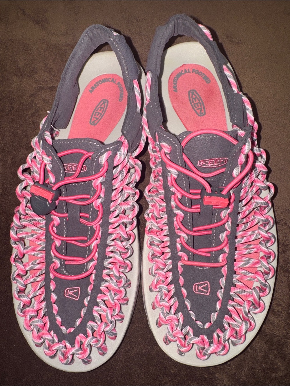 KEEN UNEEK Women's Woven Cord Sandals Grey Pink Size 9